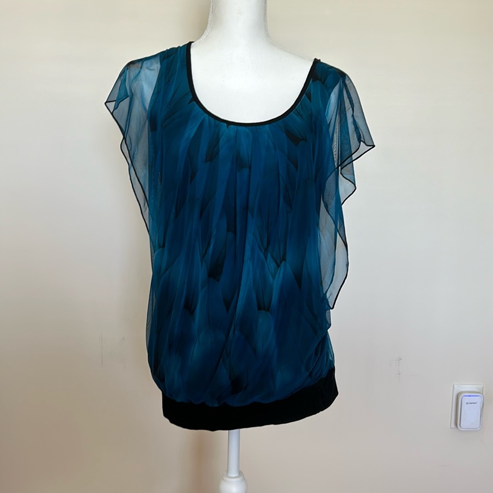 Sheer blue flowy Top with black lining